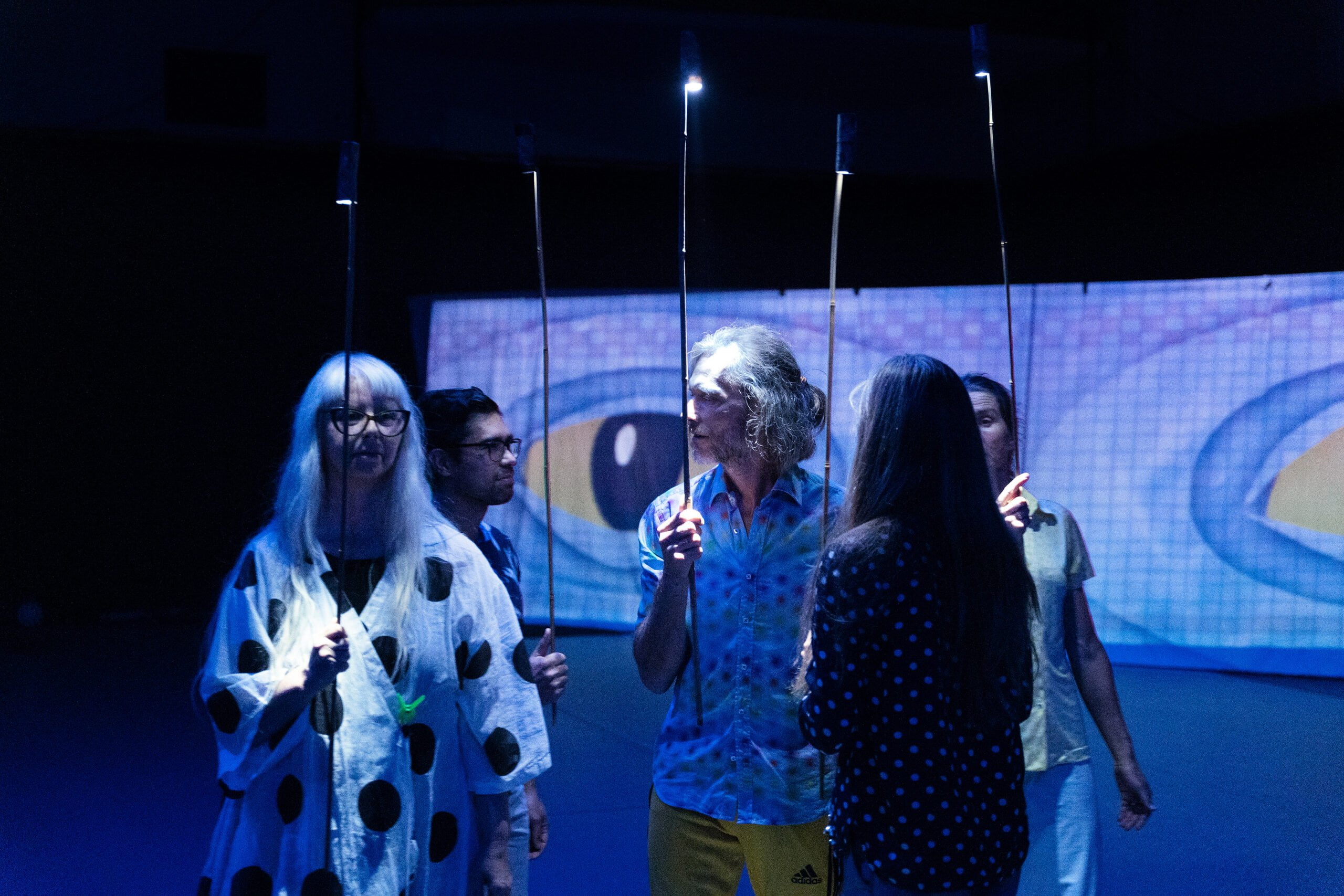 Five dancers on stage performing an extract from the show
