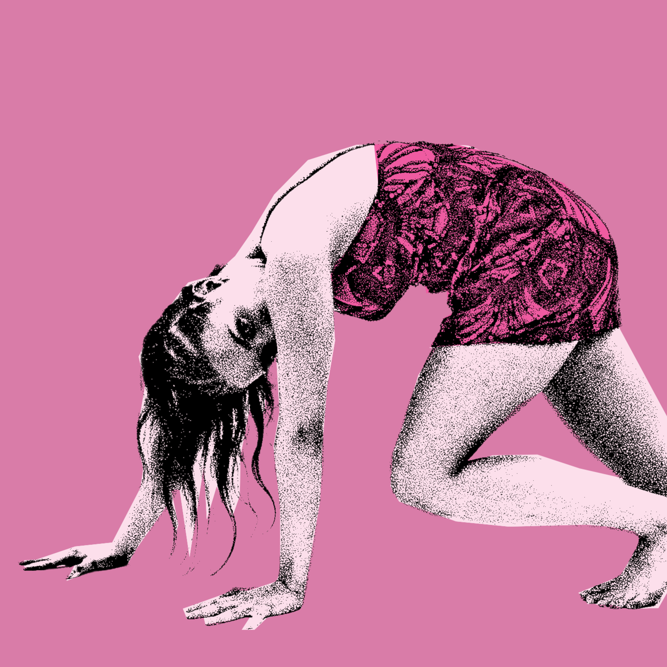 A girl in pink and pink background looking into the camera